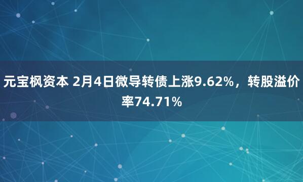 元宝枫资本 2月4日微导转债上涨9.62%，转股溢价率74.71%